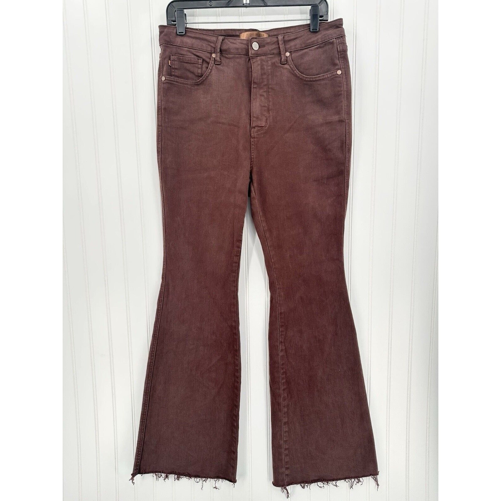 Judy Blue Jeans 13 31 Flare Brown Stretch Denim Fray Western Cowboy Rodeo EUC