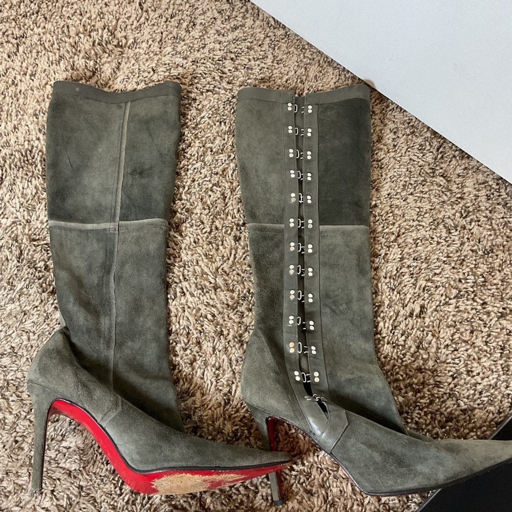 Christian Louboutin Gray Suede Knee-High Boots 38.5