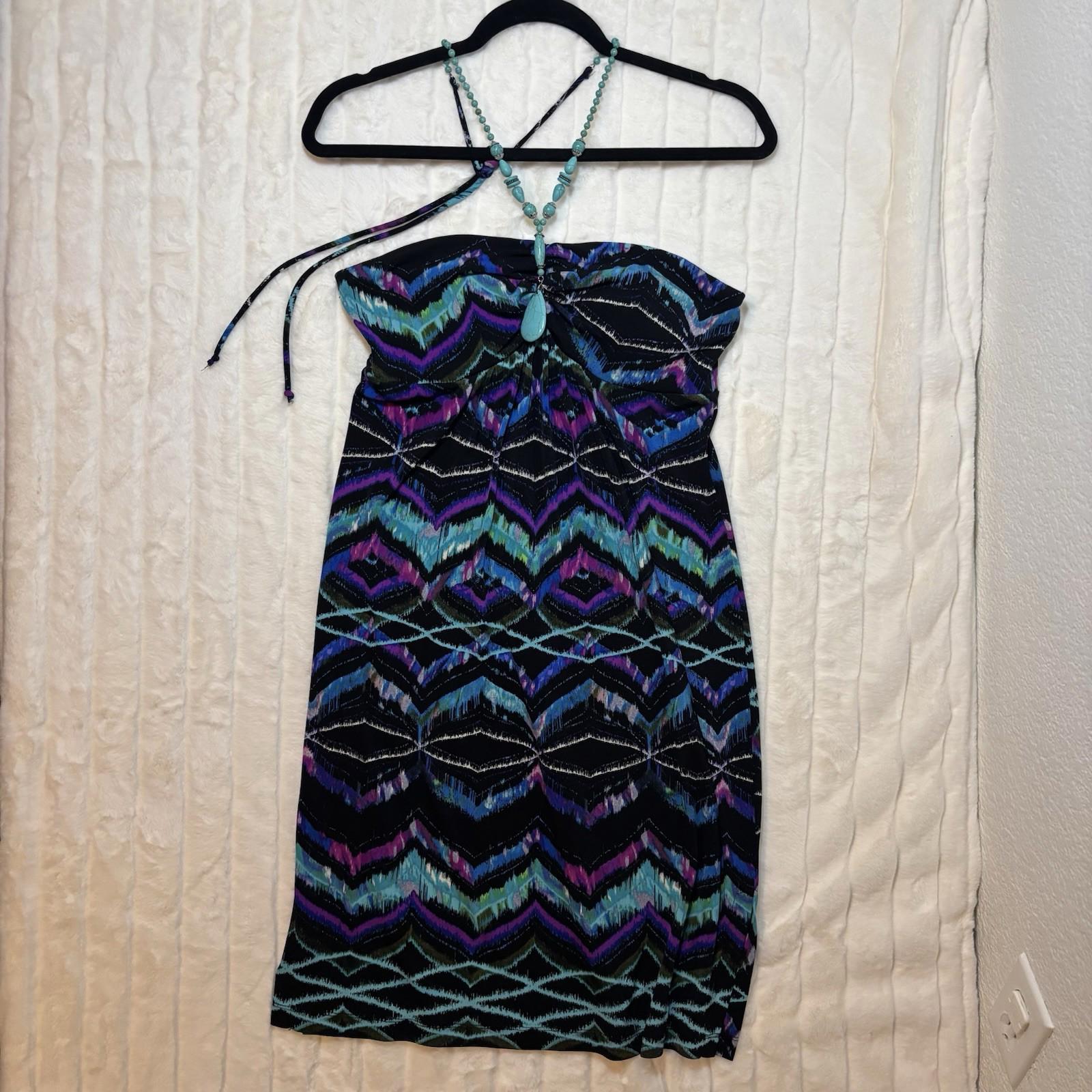 Bisou Bisou Turquoise Beaded Strap Halter Tube Top Blue Purple Black Size 8