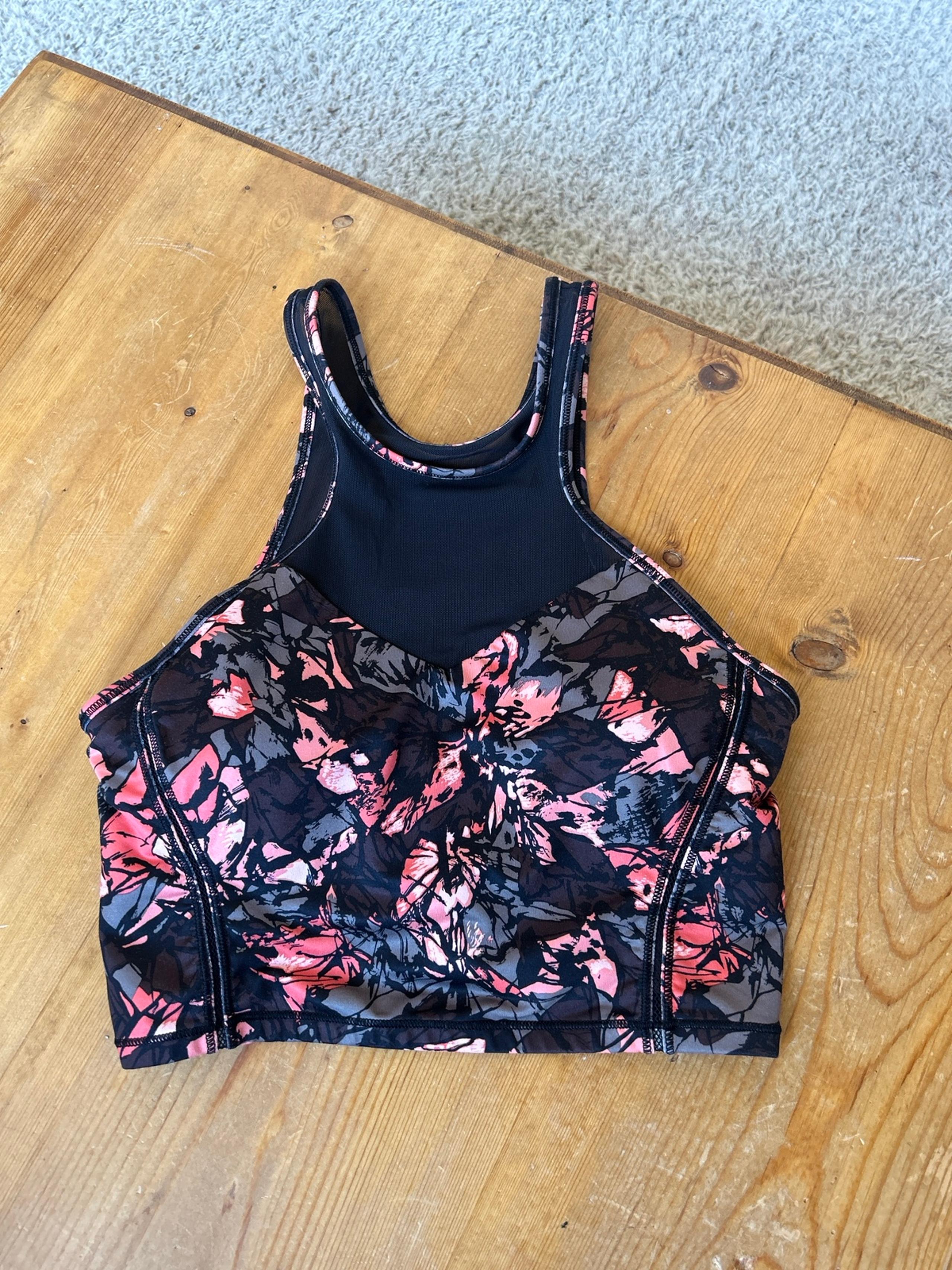 Lululemon High Neck Sports Bra Black Coral Pink- Size 8