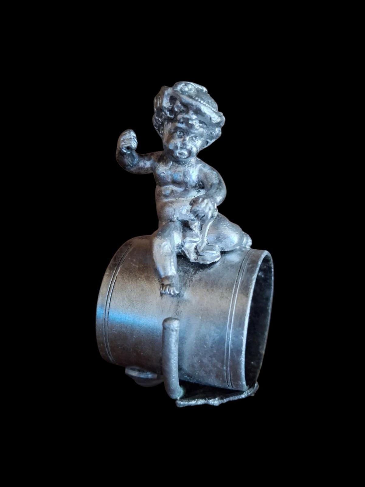 RARE Antique Figural Napkin Ring Cherub Silverplate 19th c Putti 1885