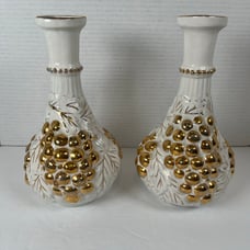 Vtg Imperial Gold Grapes Decanter Carafe Set Of 2 Hand Painted Very Nice VC171