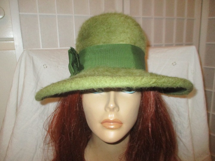 Rafield Hats of Character vintage olive green fur felt fedora