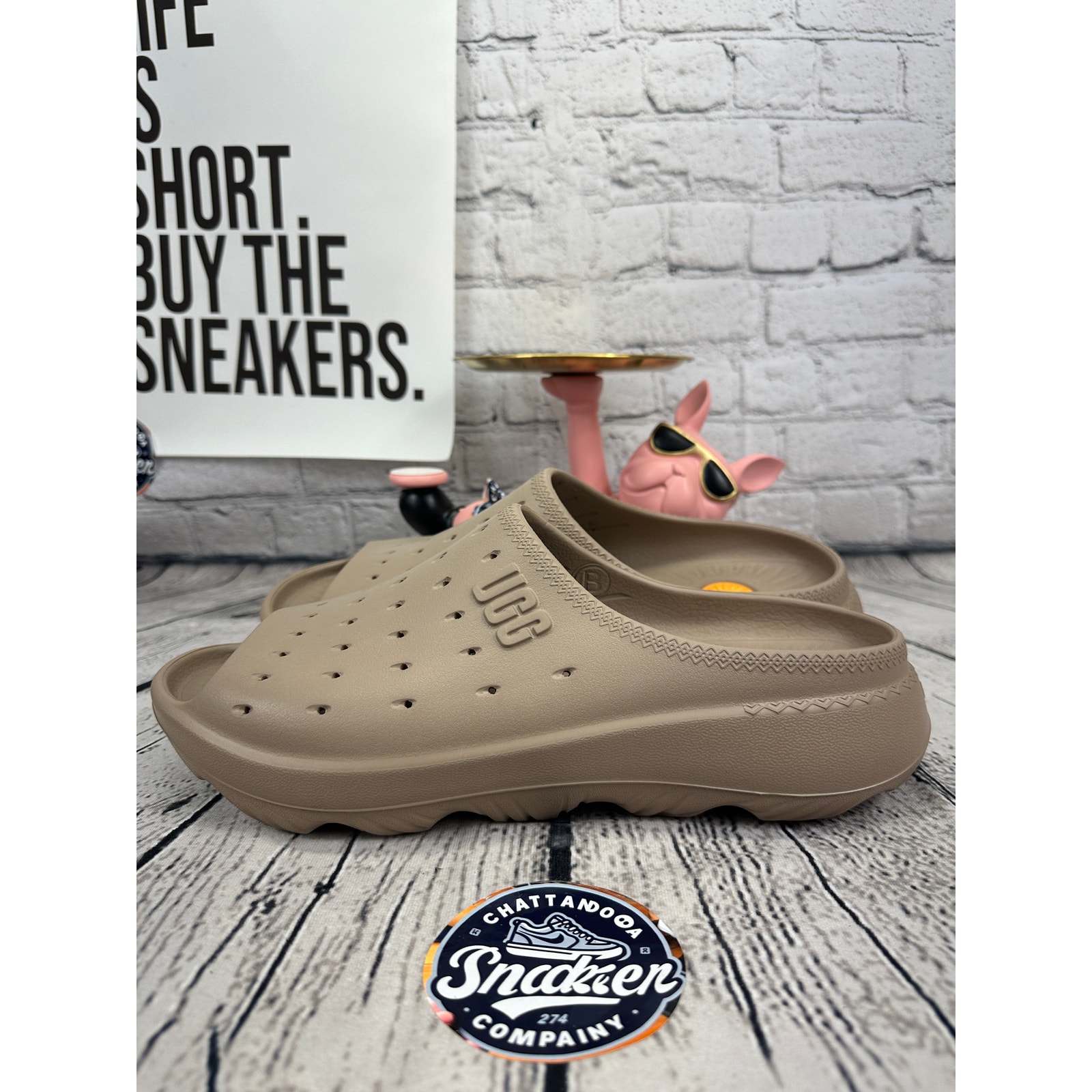 UGG Slide It Sandals Mens 13 Beige Tan Brown | Open toe Beach Gym Sport Slip On