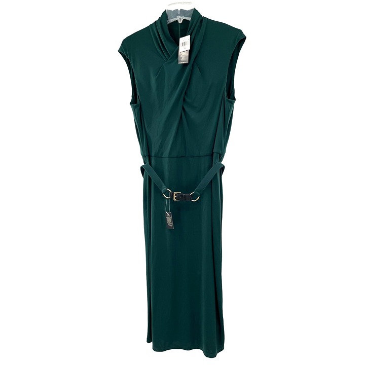 Lauren Ralph Lauren Black Label Women's Green Sleeveless Belted Dress Size 14