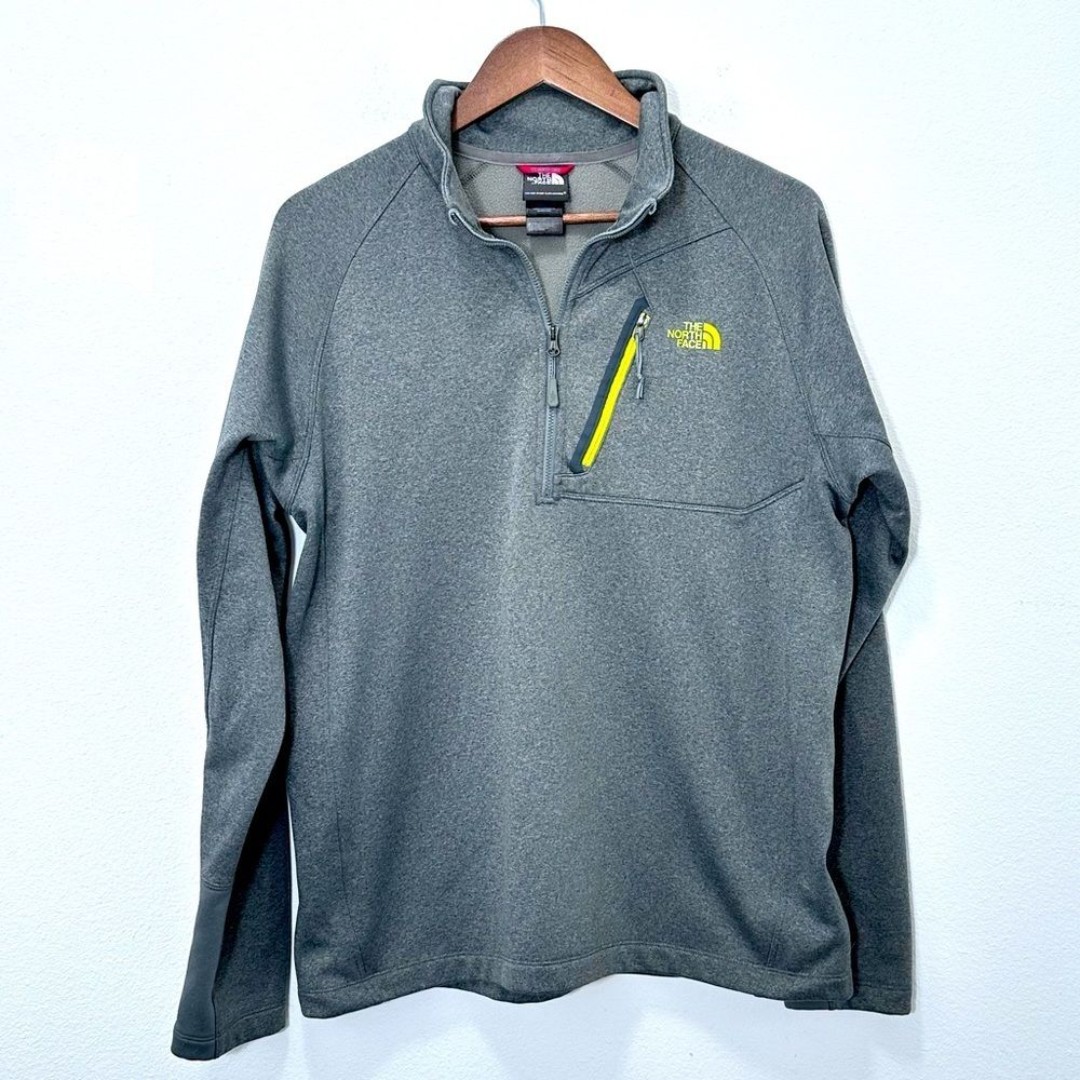 The North Face Dark Grey Men's Quarter Zip with Neon Yellow Accents Size Large