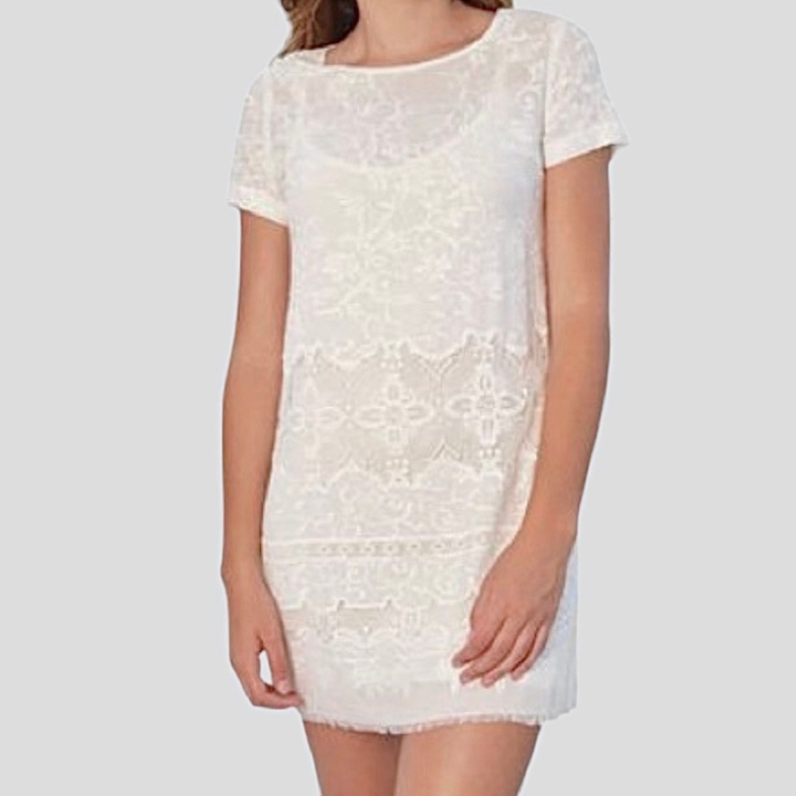 NWT Fifteen Twenty Embroidered Crepe Dress L Off White Romantic Graduation USA