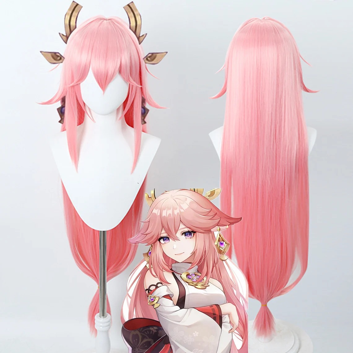 Cosplay Yae Miko's Wig, Cos Hair, Cosplay Girl Accessories Pink Wig