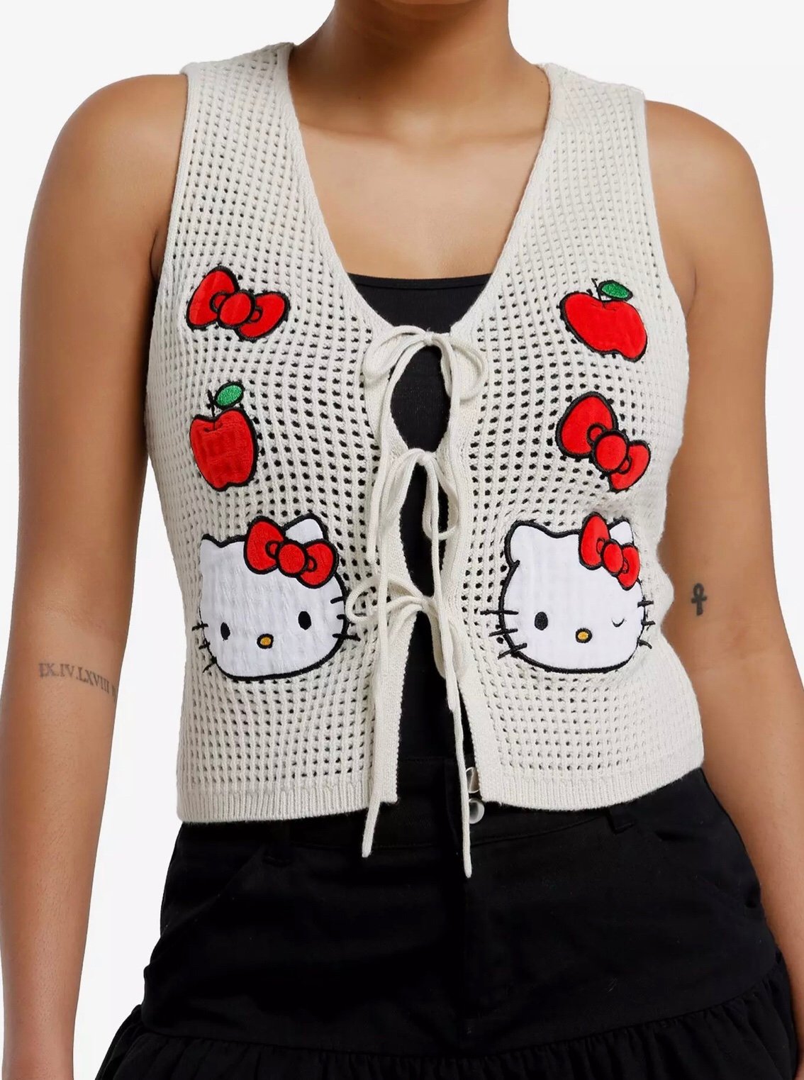 Hello Kitty Patches Open Knit Girls Sweater Vest Size M