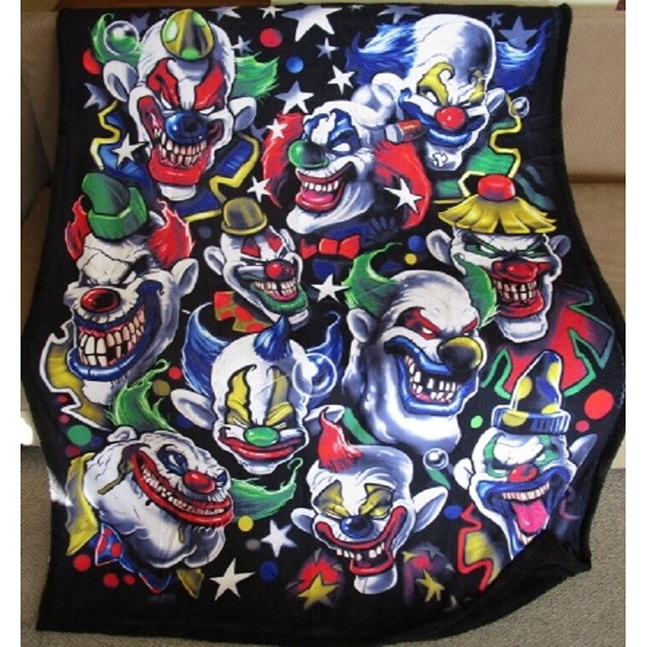 New Creepy Scary Evil Killer Clowns Fleece Sherpa Gift Throw Blanket Halloween