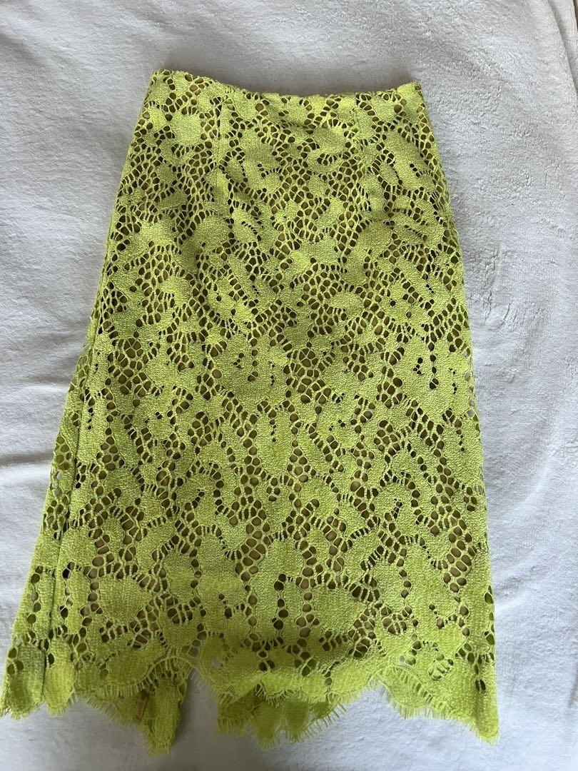 Masako Teranishi Neon Yellow Lace Tight Skirt 38