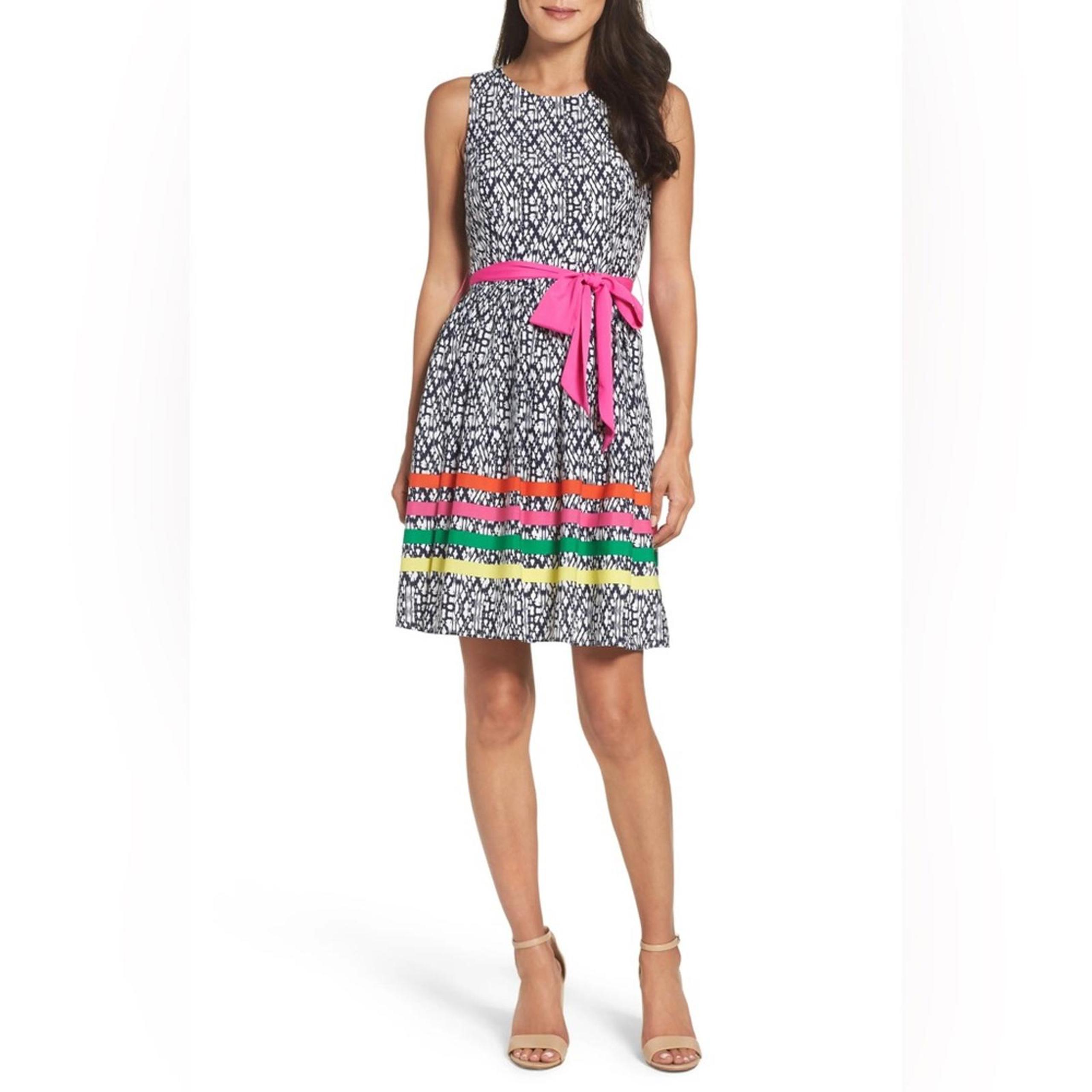 NEW Eliza J Fit & Flare Midi Dress in Black/White/Multi Plus Size 16W EXCELLENT!