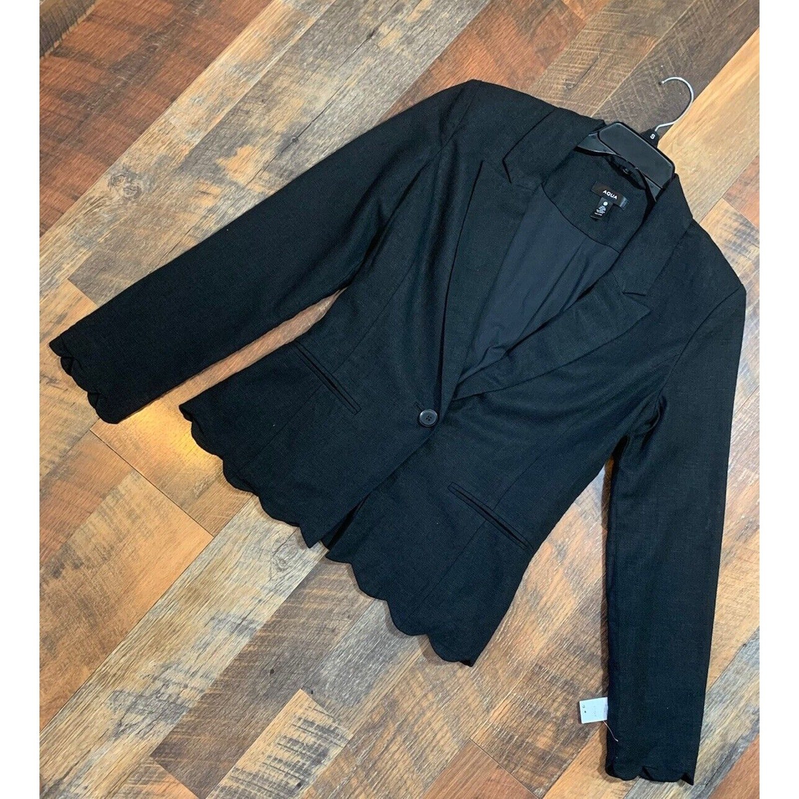 Aqua Linen Scalloped One Button Black Blazer Jacket Women's Size XS NWT 128