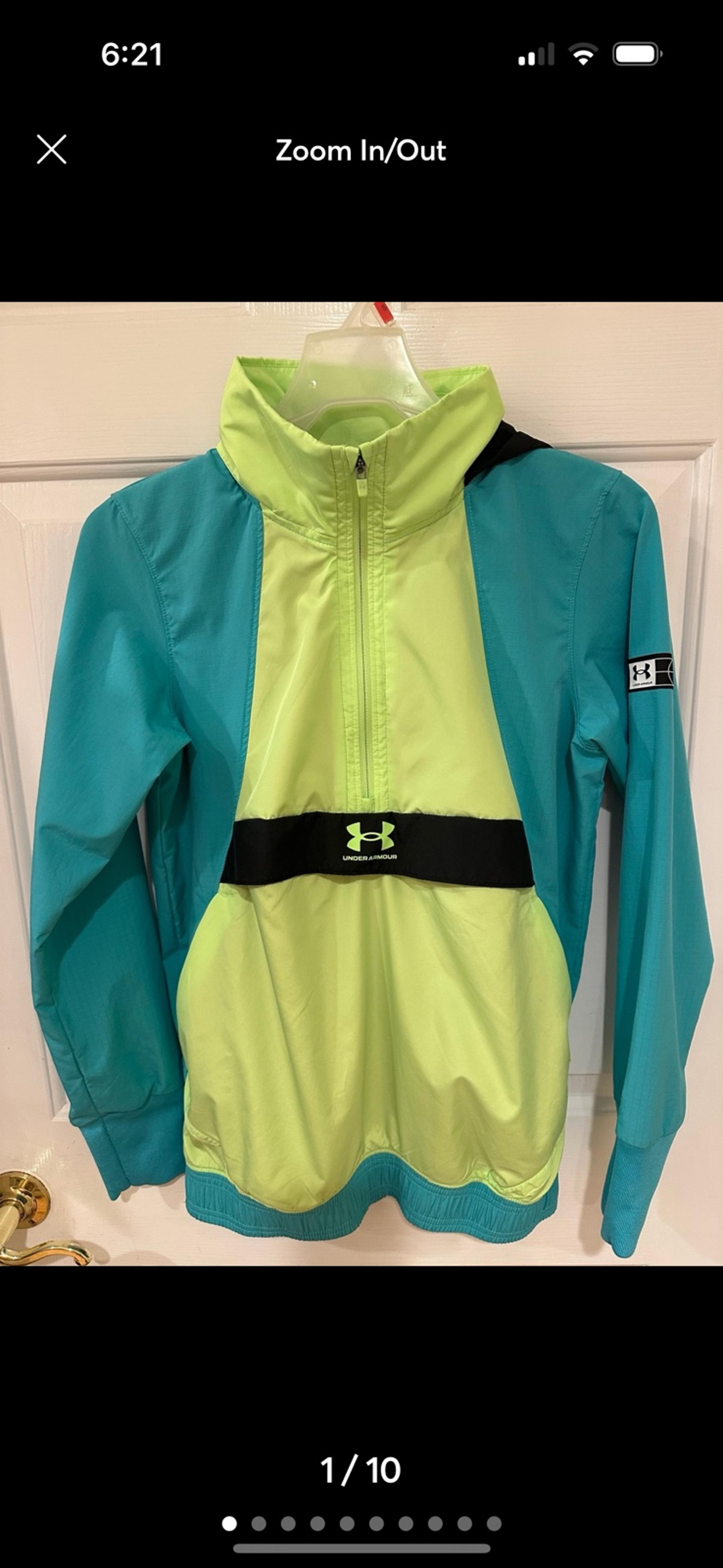 Under Armour Blue Green Windbreaker Running Jacket Womens XS EUC Like New