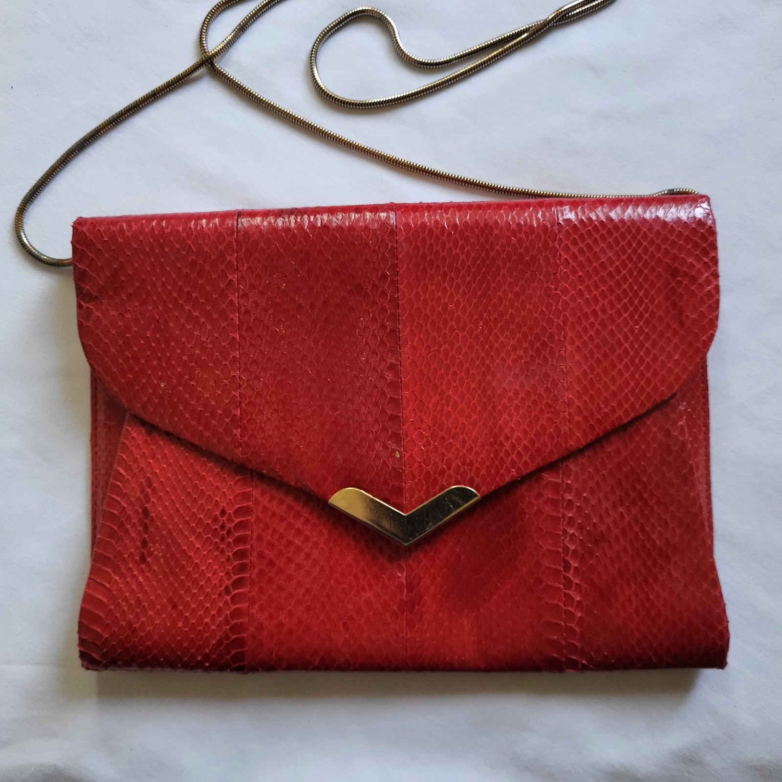 Vintage Red Leather Shoulder Bag 70s Genuine Snakeskin Cherry Red Streetwear