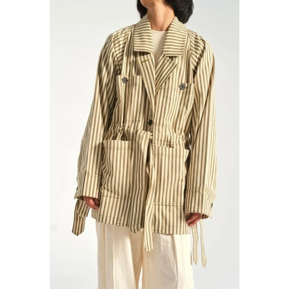 Mara Hoffman Olive Arlo Canvas Waist Tie Oversized Striped Jacket