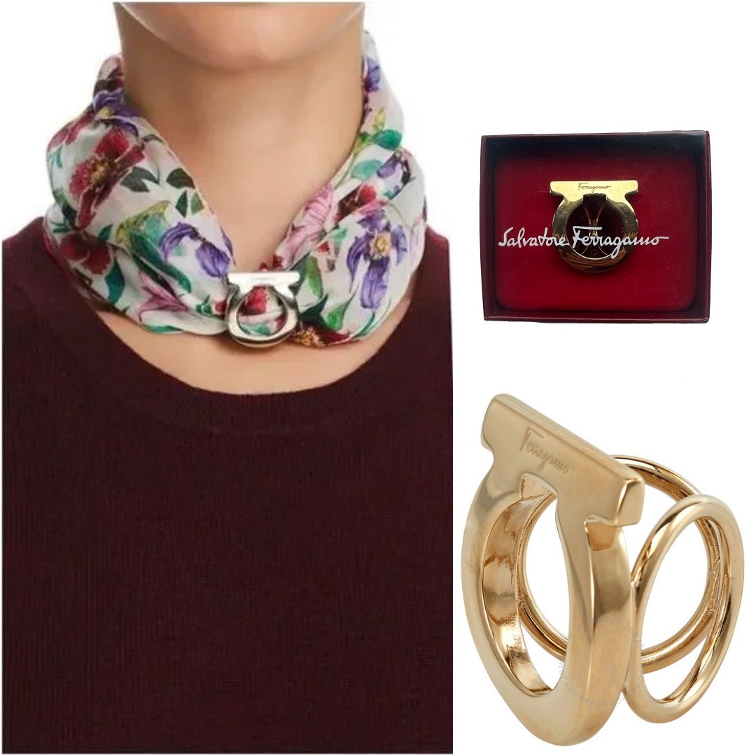 Salvatore Ferragamo Gancini Scarf Ring Gold Tone