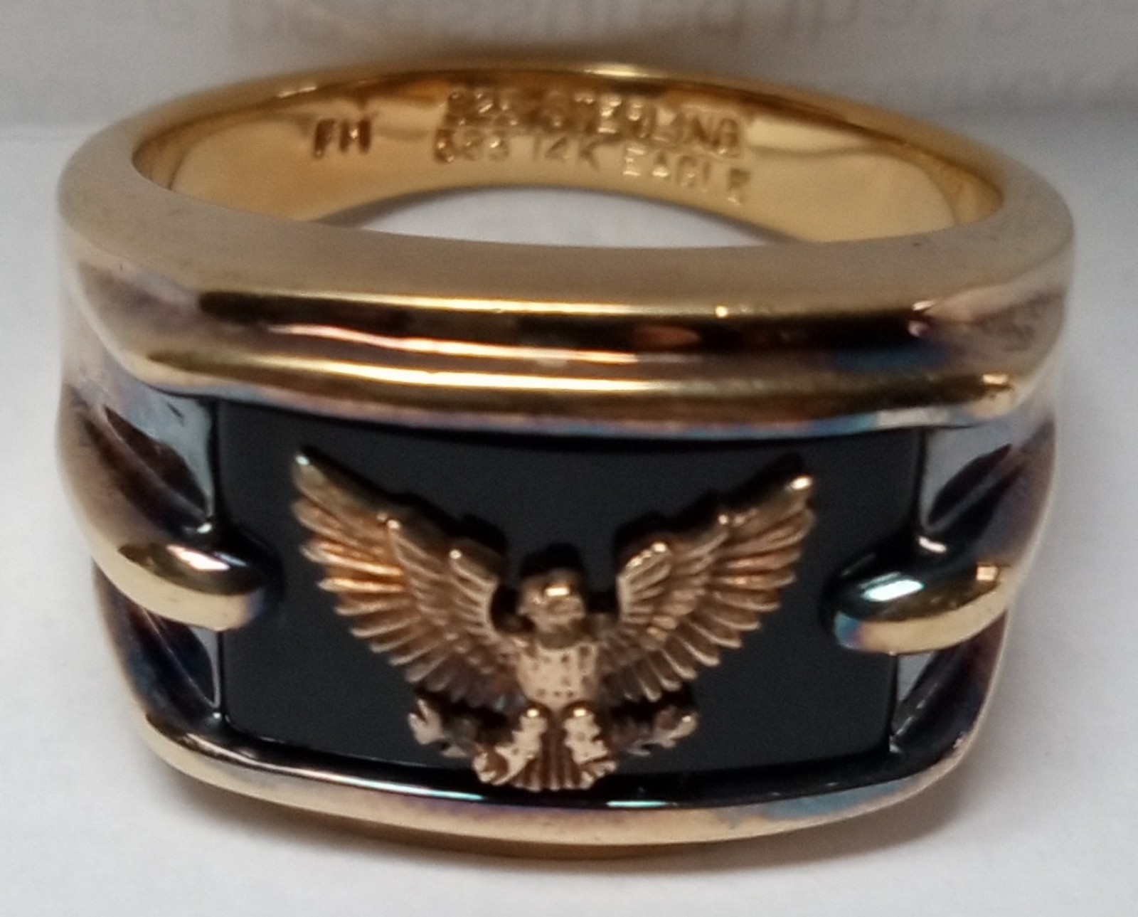 Franklin Mint 585 14K Gold Eagle Men’s Onyx Sterling Silver 925 Ring Size 12