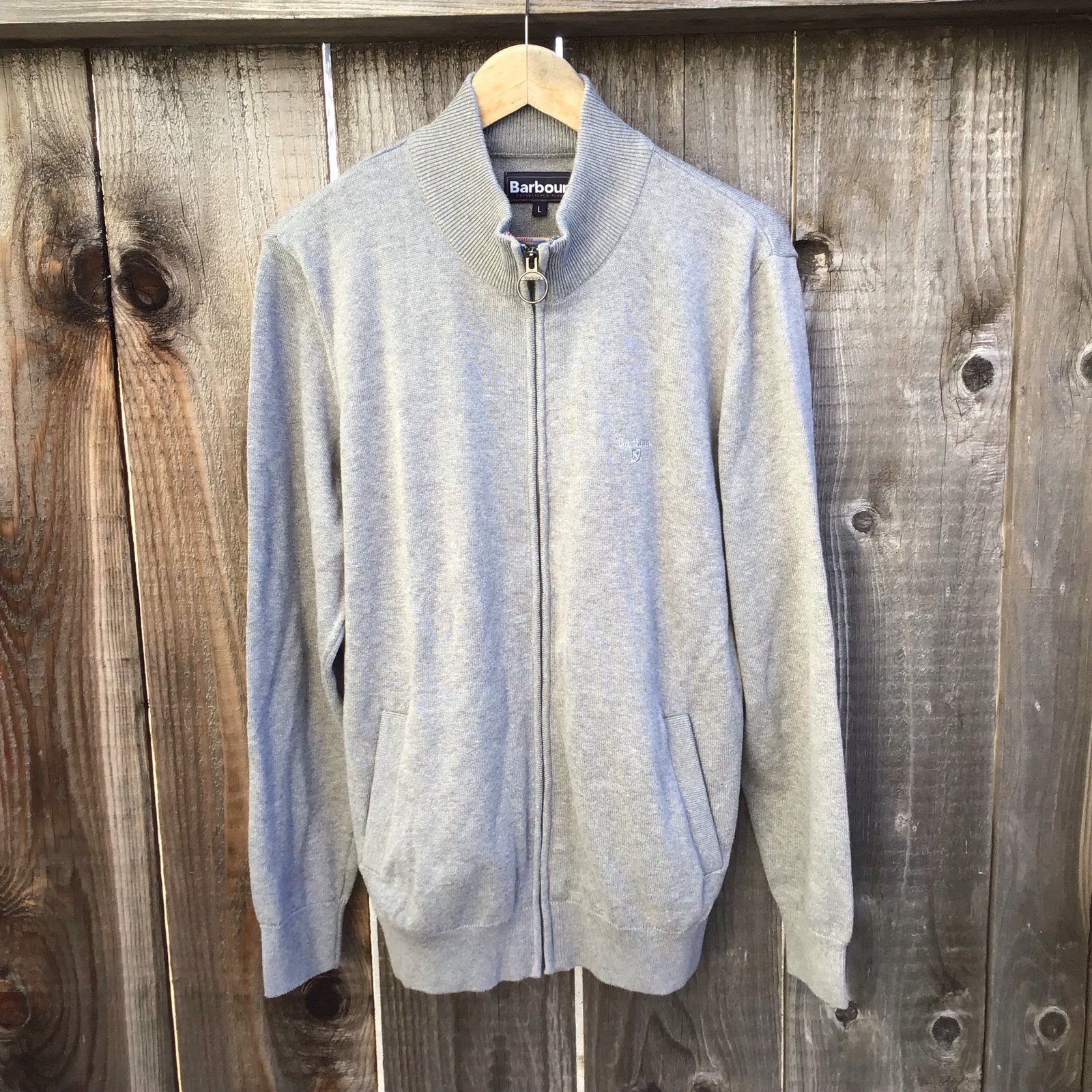 Barbour grey full zip pockets pullover sweater Mens size large