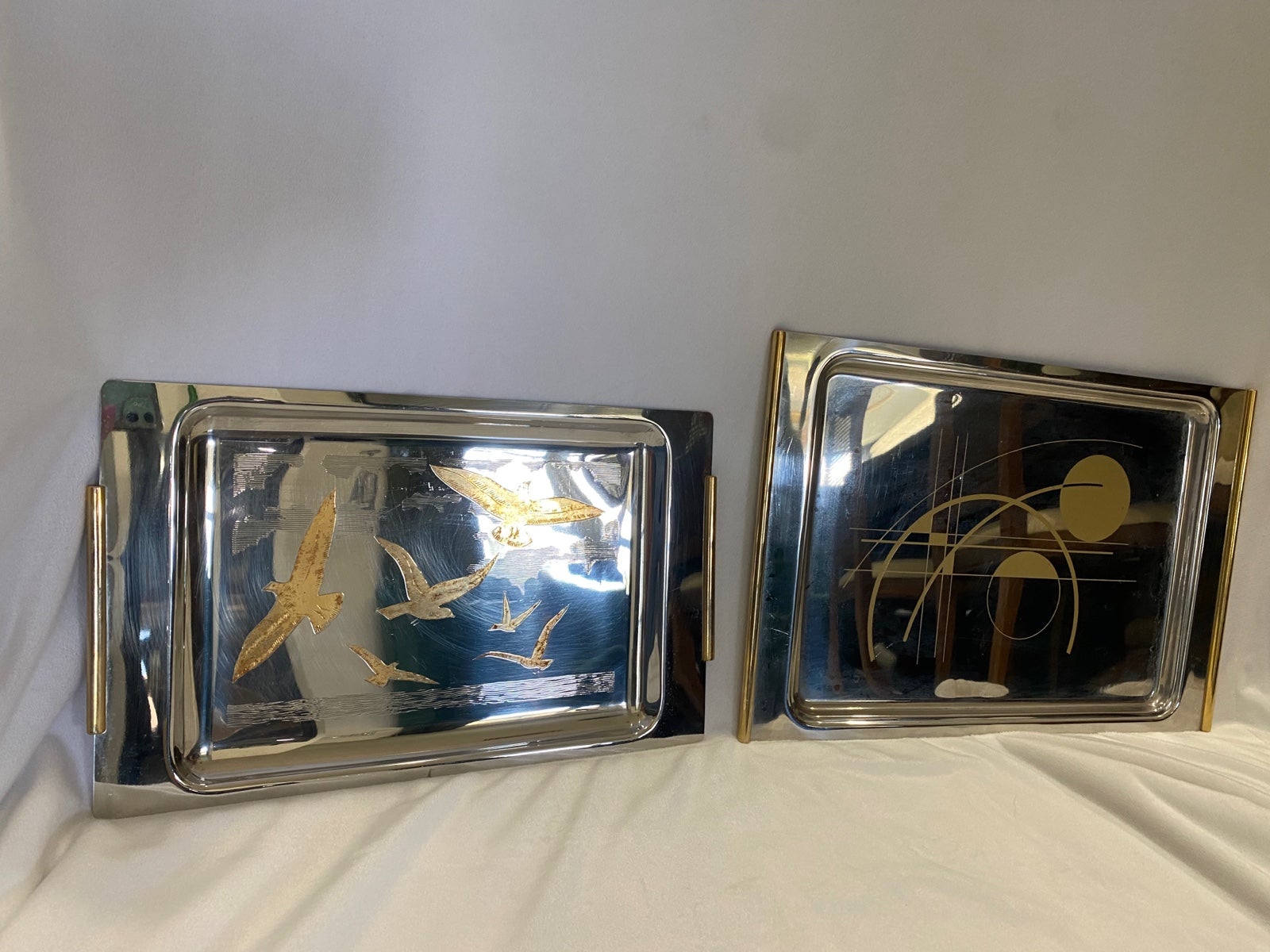 Two retro Inox stainless steel trays