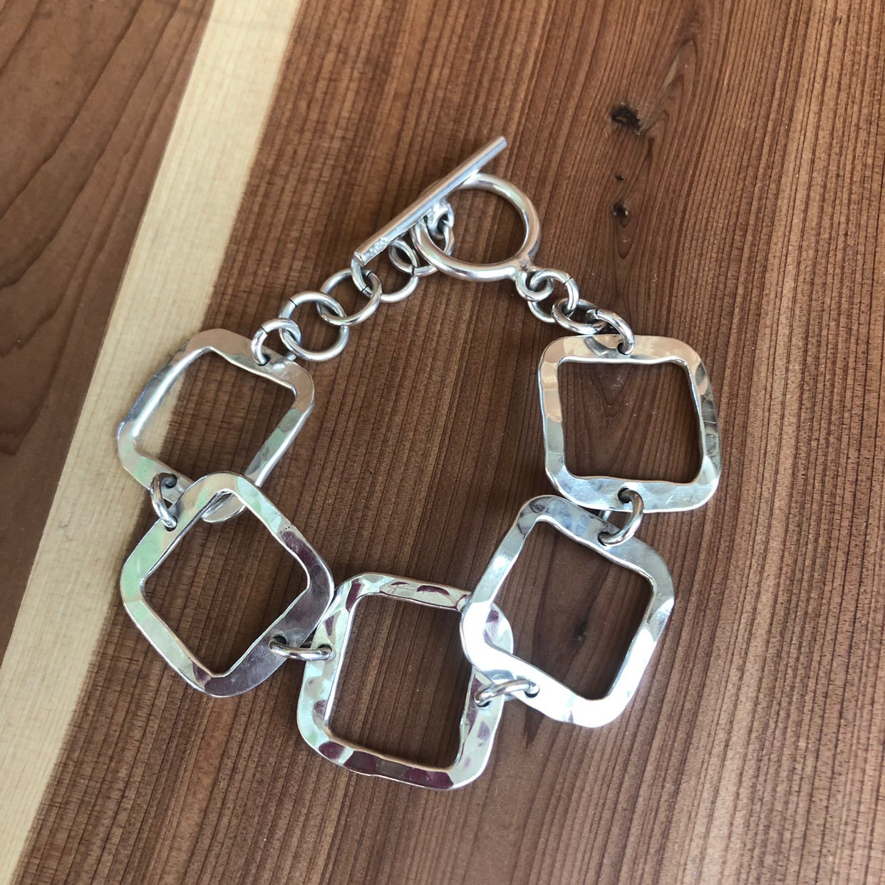 925 Sterling Hammered Square Bracelet