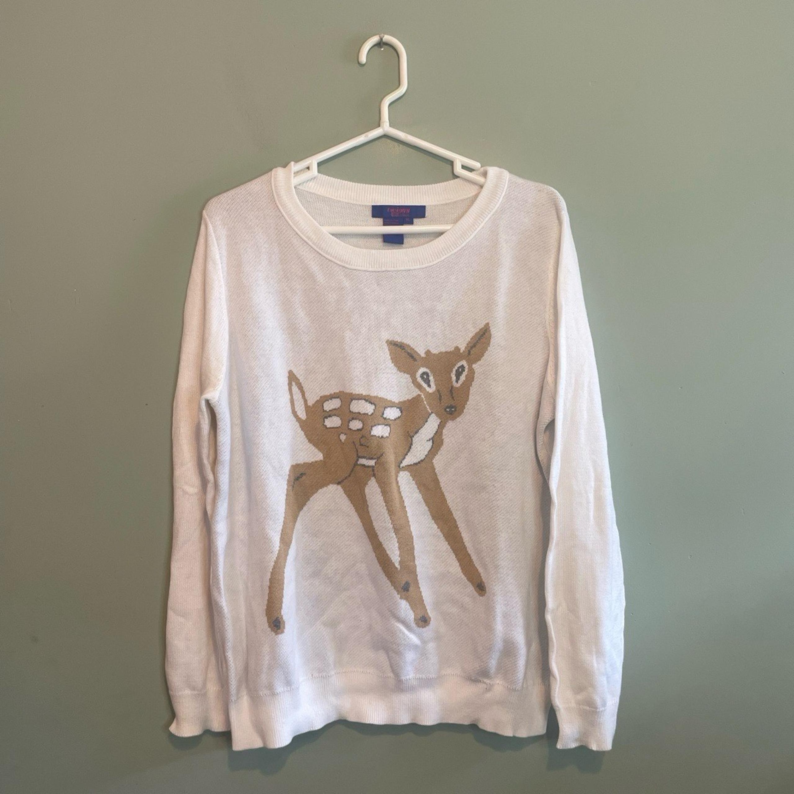 Twiggy London Womens Baby Reindeer Long Sleeves Casual Knit Sweatshirt White XL