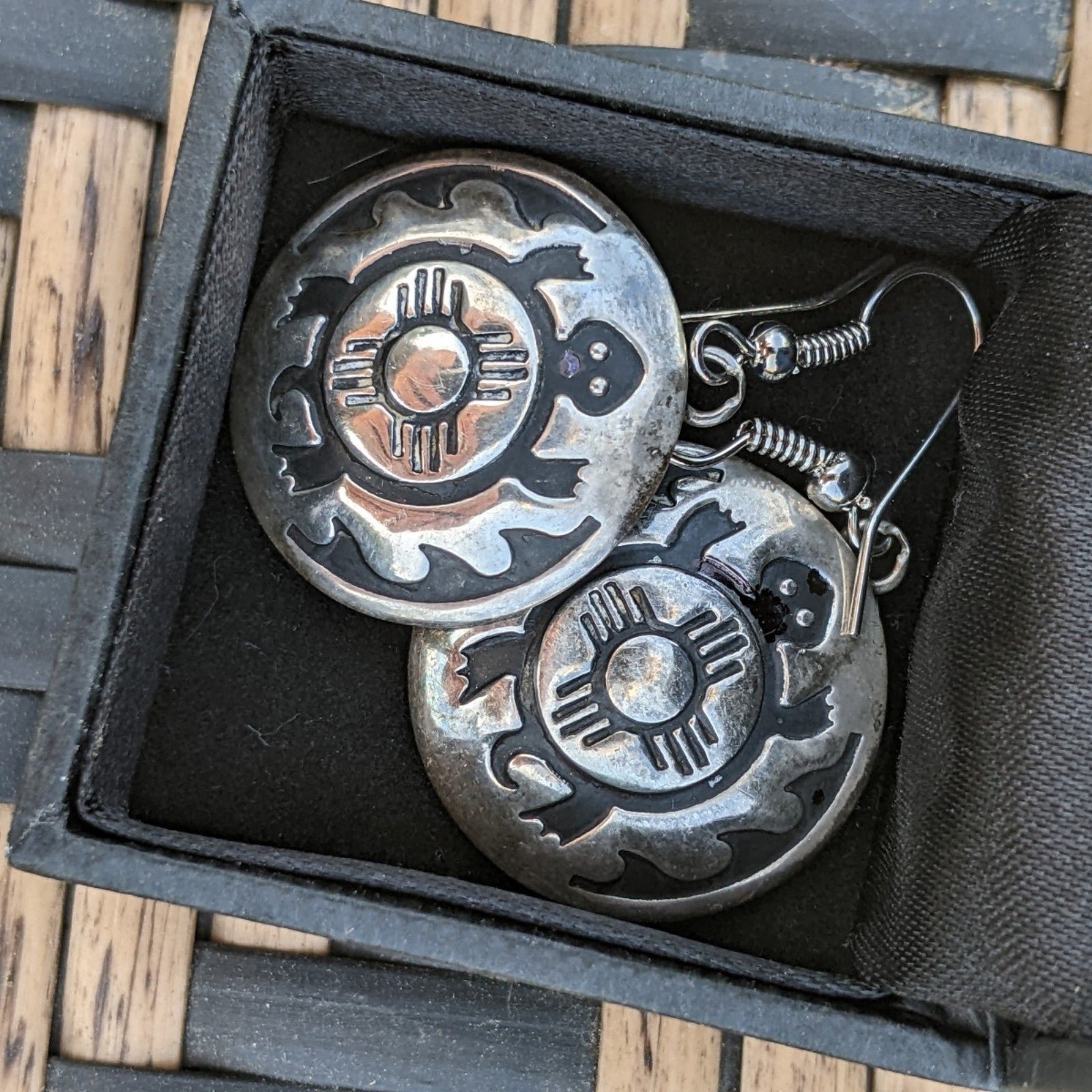 Vintage Navajo Turtle Earrings B Webb Sterling Silver