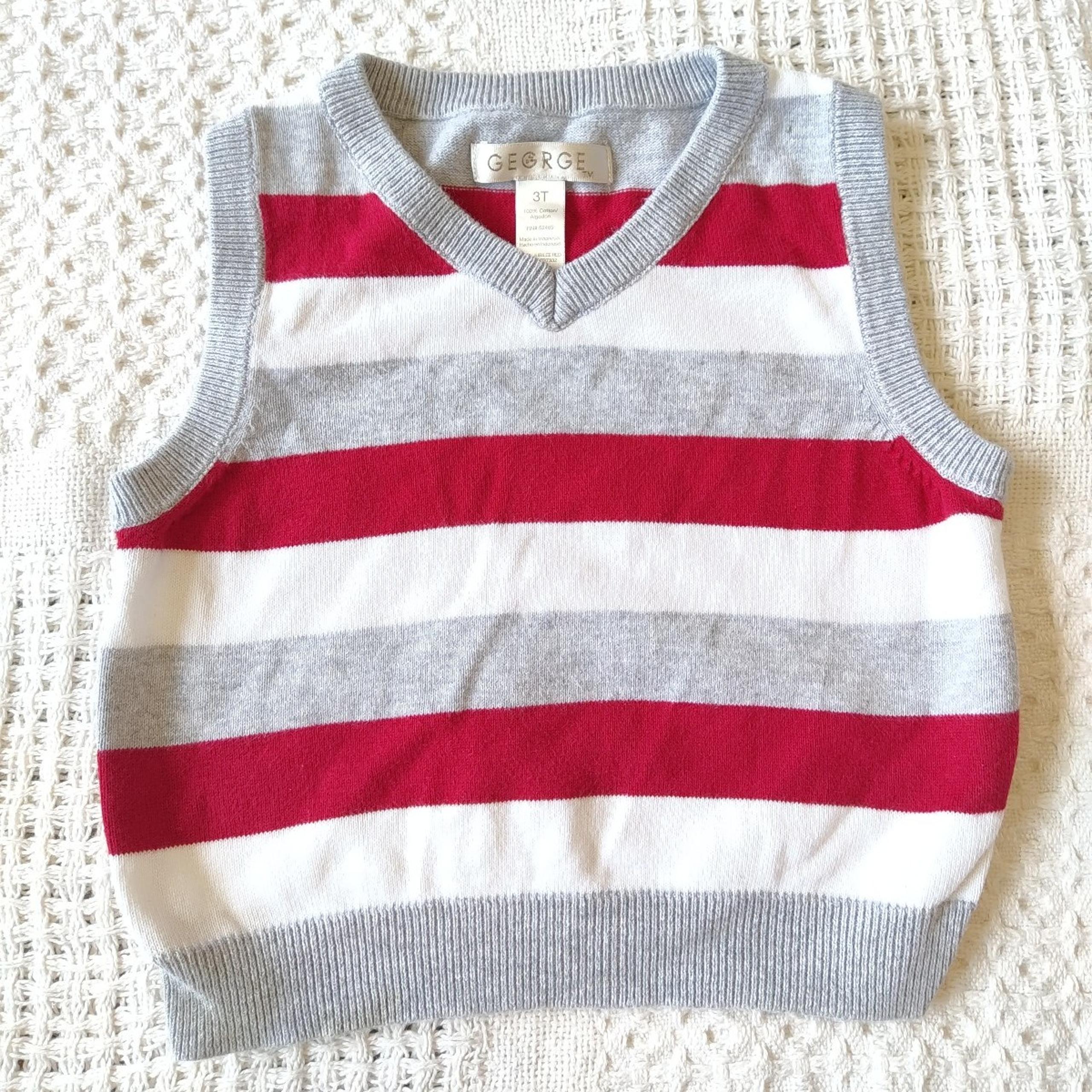 Cotton Knit Vest Red Gray White Size 3T