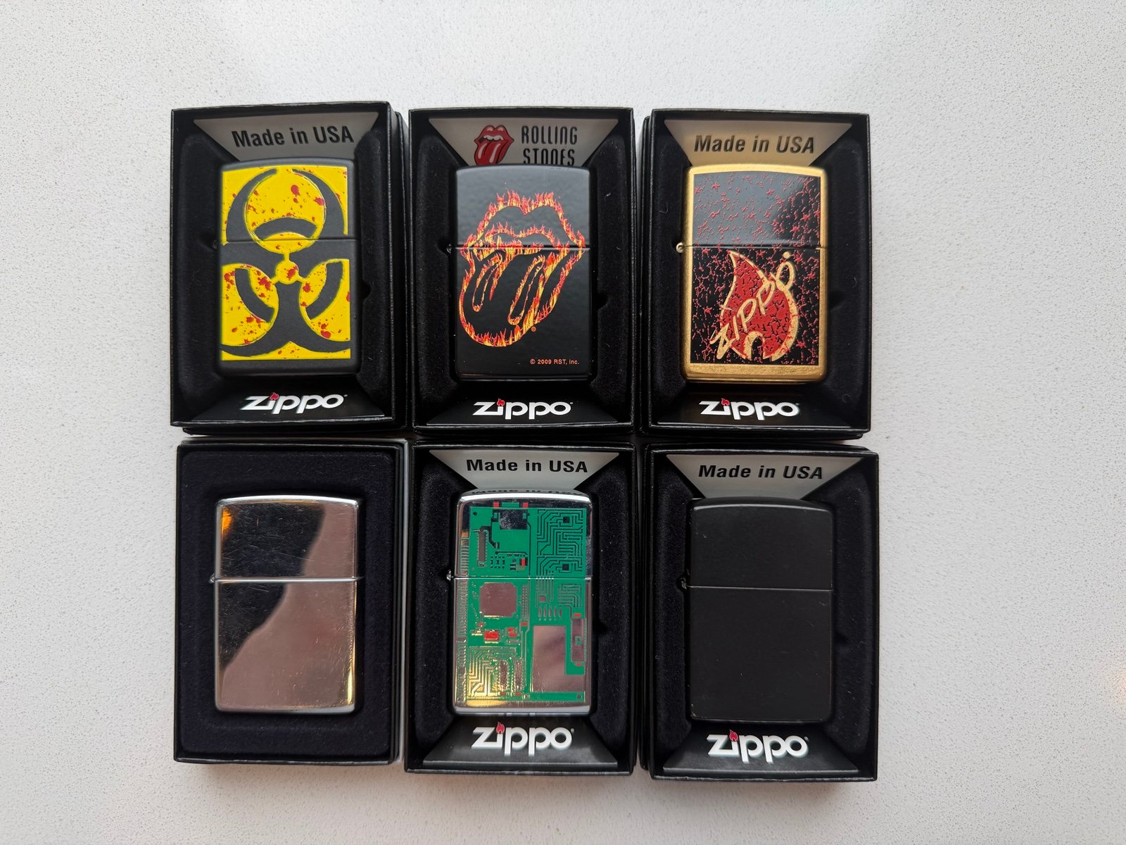 Zippo lighters (6) with boxes