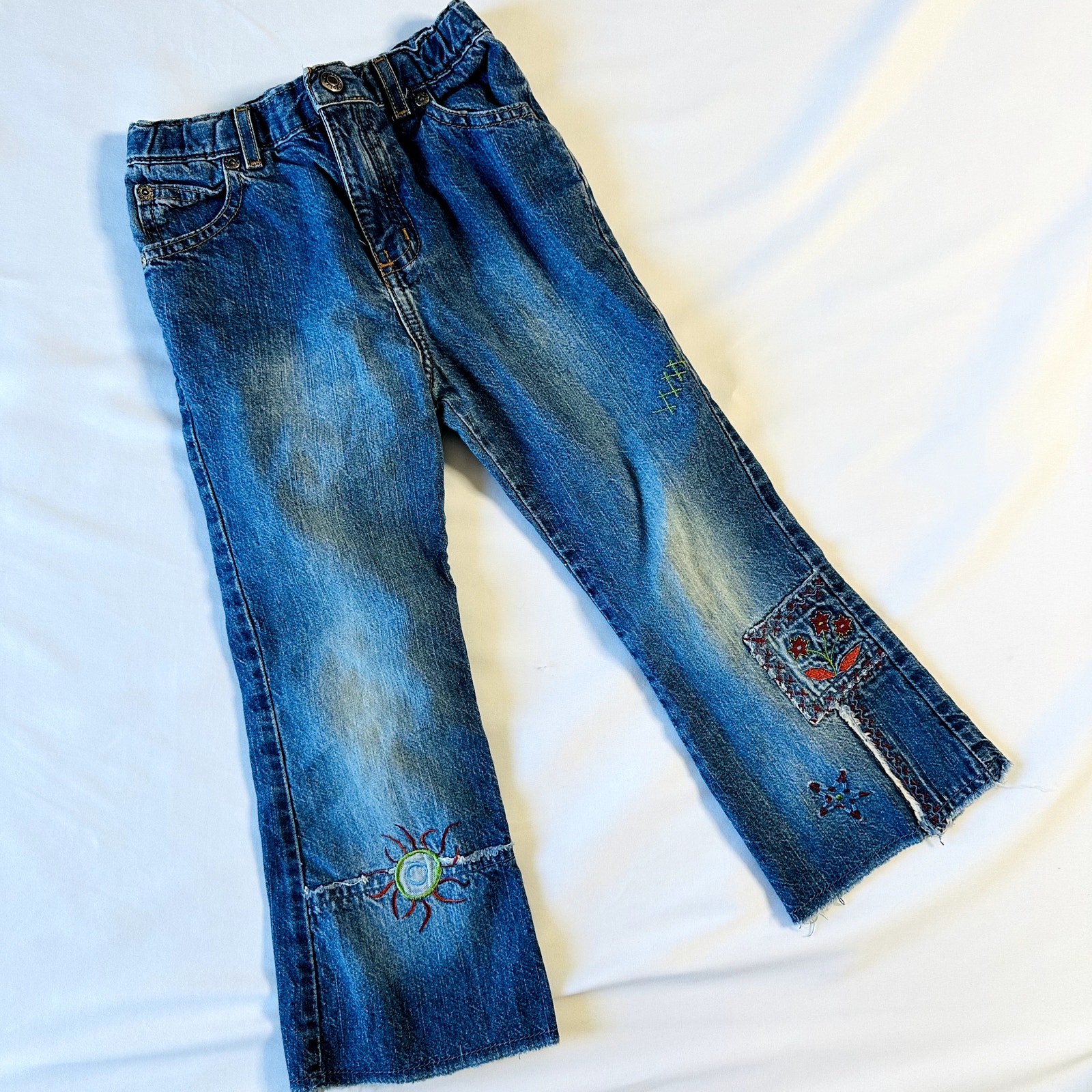 Vintage Arizona Jean Co Hippie Embroidered Patchwork Flare Jeans Sz 5