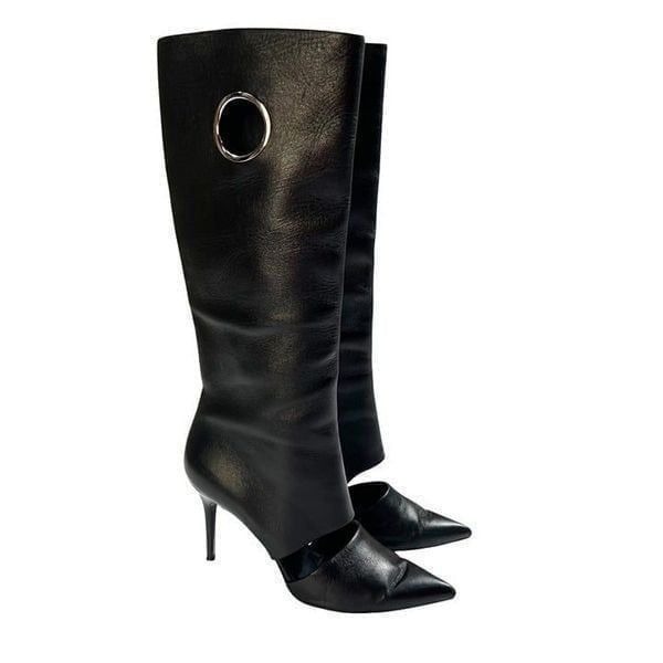 Salvatore Ferragamo Tall Nero Cut Out Knee High Boots Pointed Toe Black Size 10