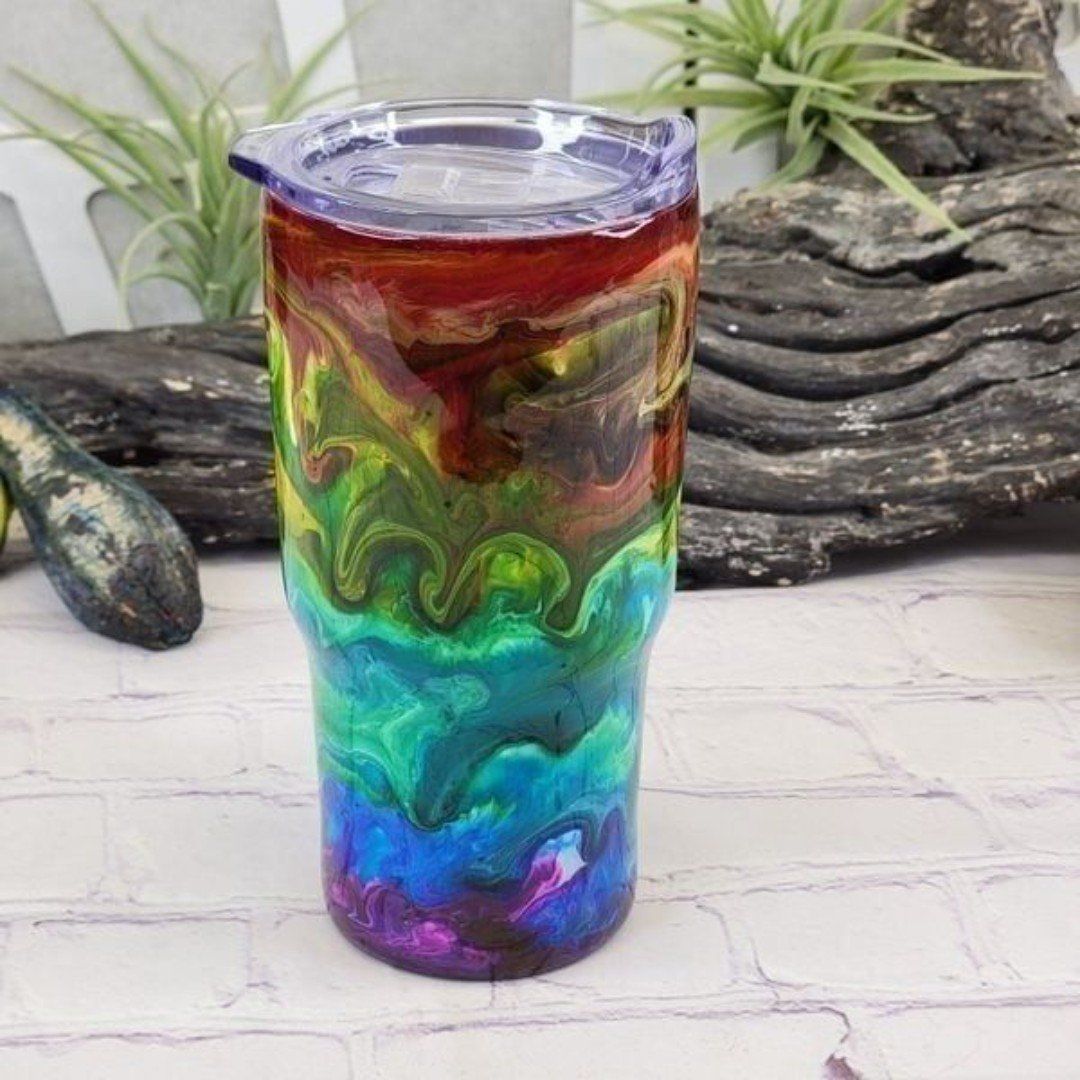 Alcohol Ink Rainbow Tie Dye Swirl 20 oz. Modern Curve Stainless Steel Tumbler