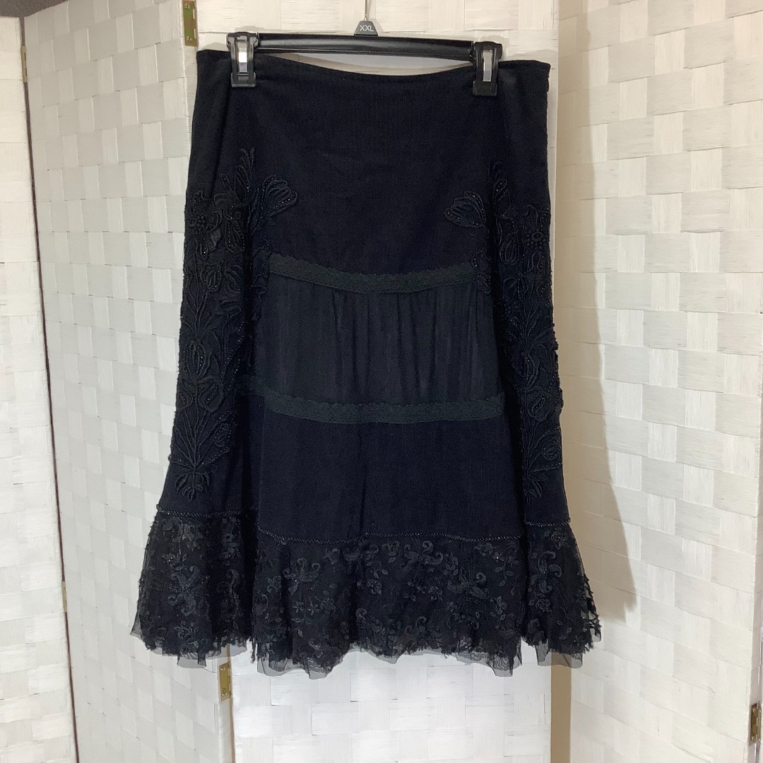 basil & maude corduroy & lace embroidered beaded skirt size 8