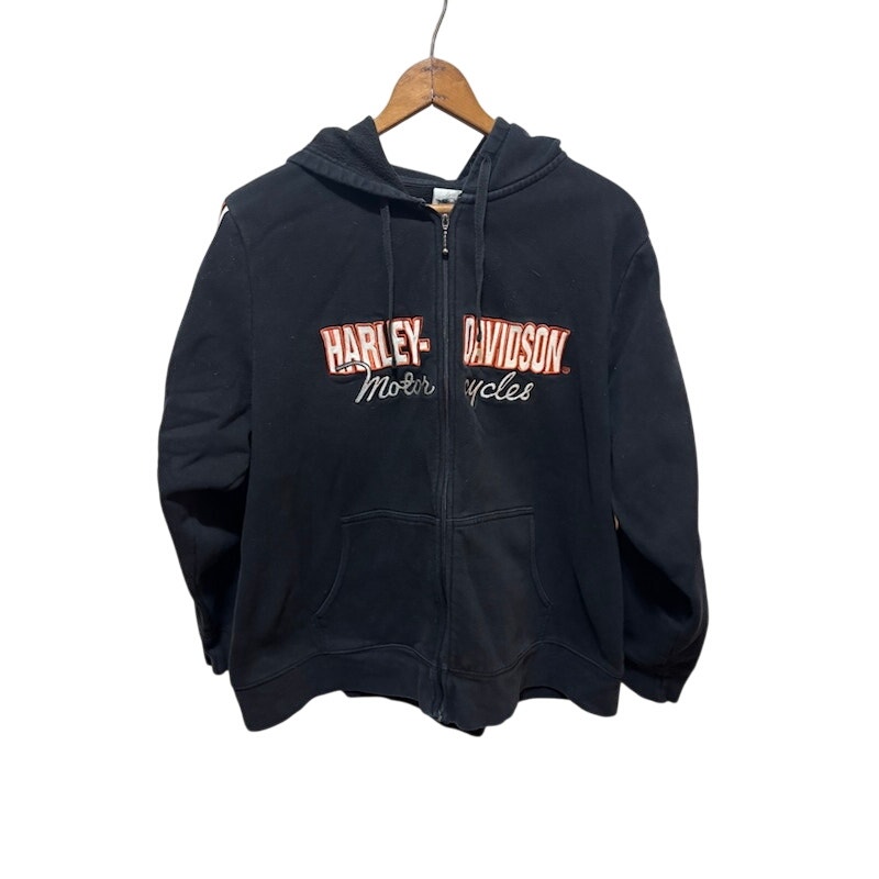 Harley-Davidson biker sweatshirt Full Zip Black Orange Motorcycle Women's 1W