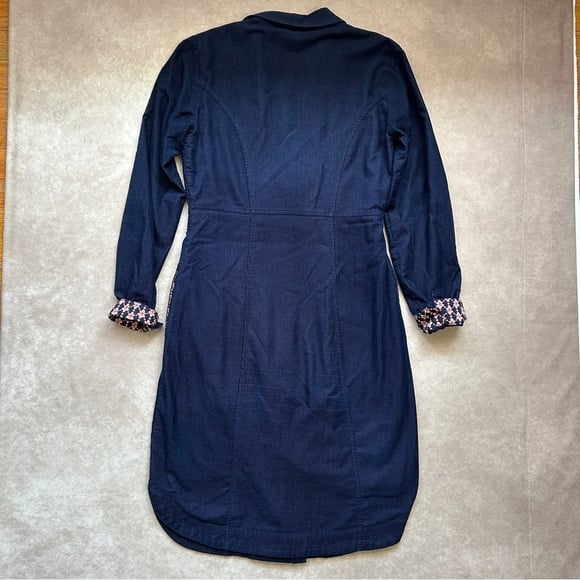 Maeve Anthropologie Navy Blue Button-Up Dress with Tie Waist Cotton 4