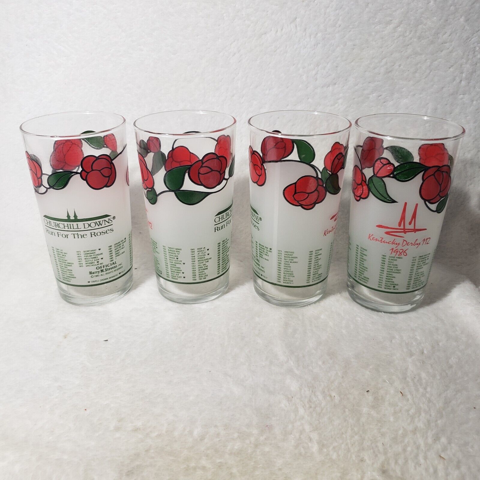 Kentucky Derby 112 Churchill Downs Collectors Glass 1986 Set of 4