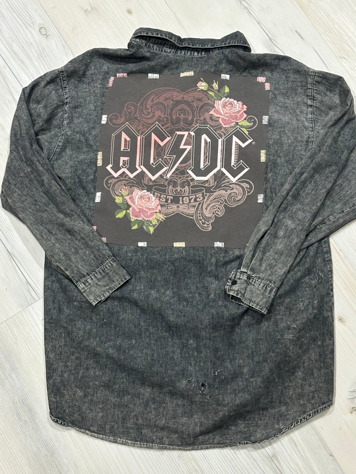 REPURPOSED Long Sleeve Men’s Shirt AC/DC Large Acid Washed