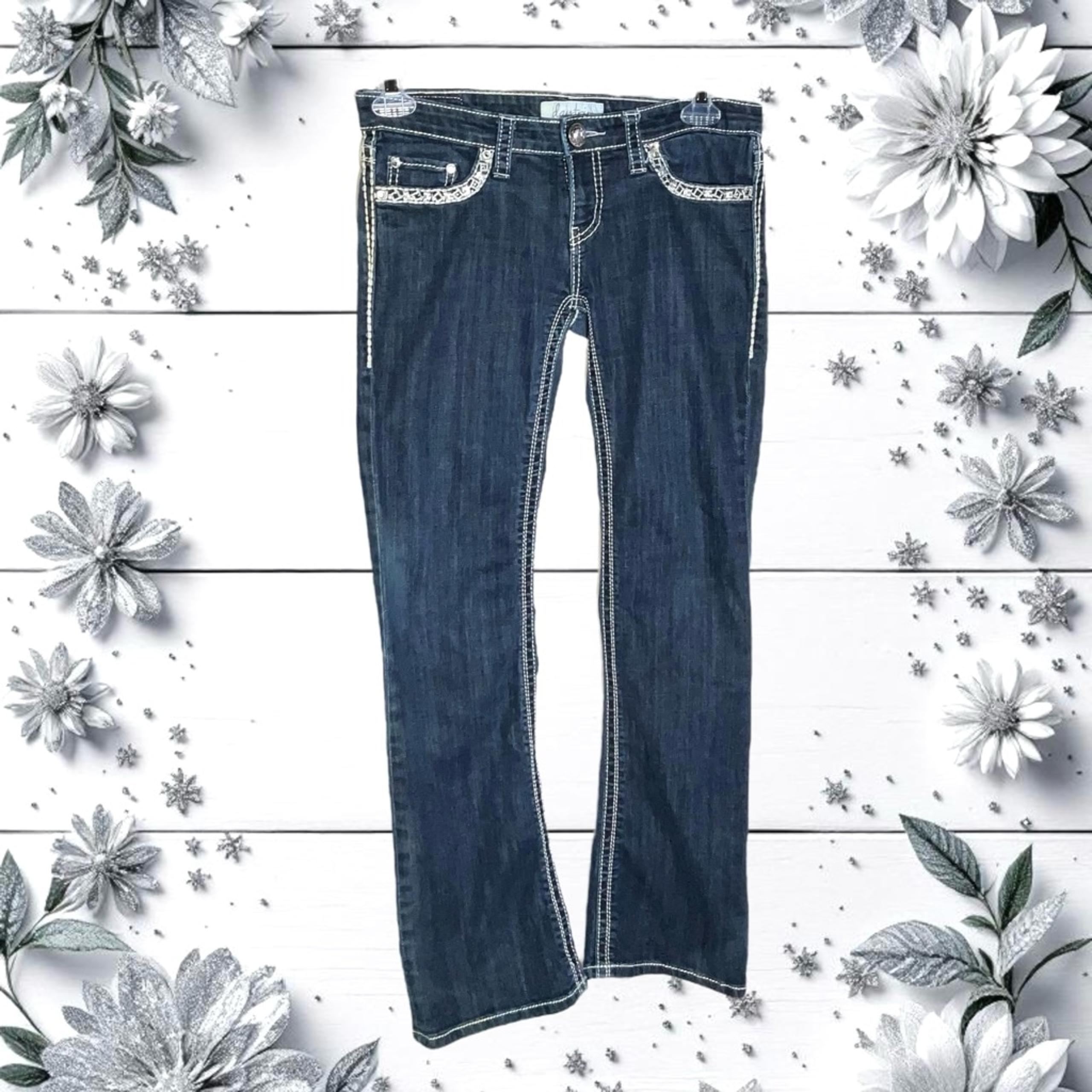 DayTrip Leo Bootcut Jeans w Bling Stitched & Gem Stud Pockets Women 29R
