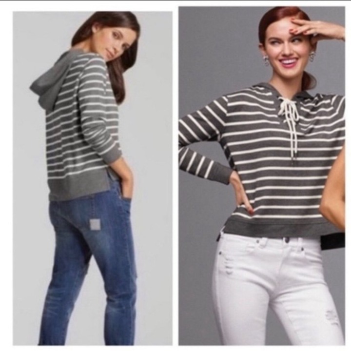 CAbi Bonita Collection Windward Gray/White Striped Hoodie Size Small