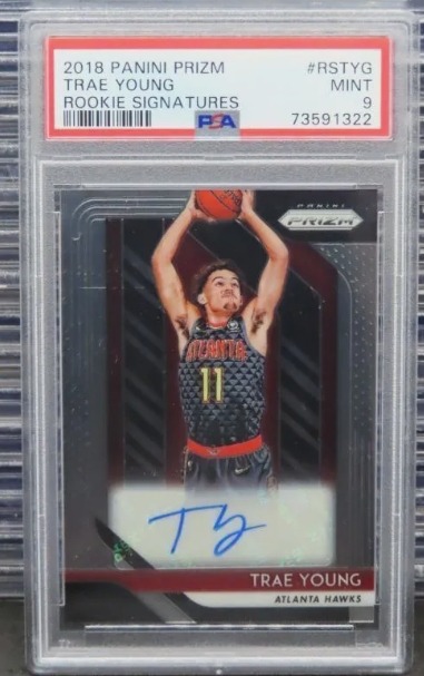 2018 Prizm Trae Young Rookie Signatures RC Card Auto Autograph #RSTYG PSA 9 Mint