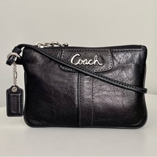 Coach Signature Black Leather Wristlet