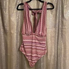 Free People Retro Babe Halter Bodysuit in Blush Combo Pink Large NWOT