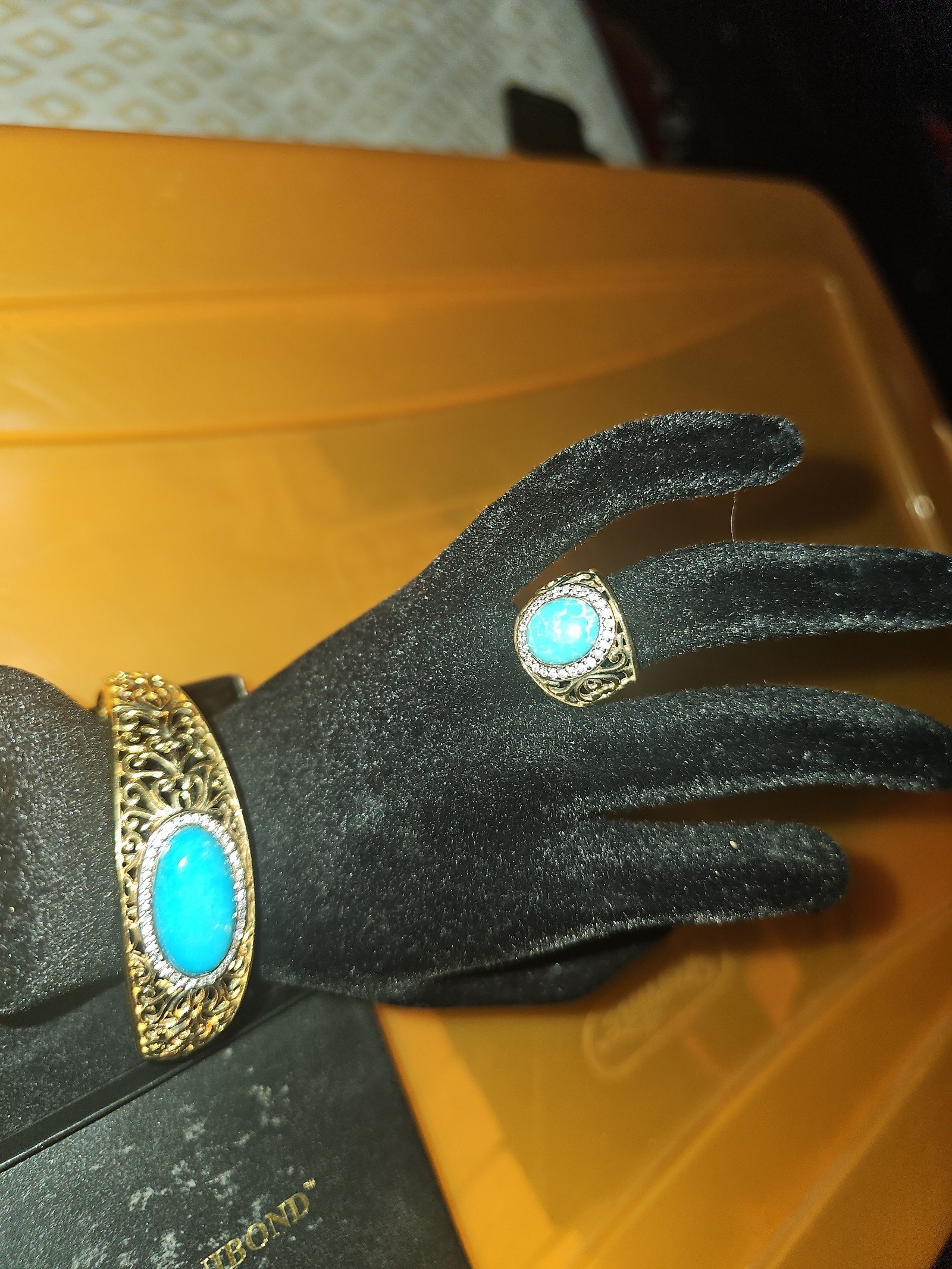 Bracelet and ring set, gold over silver turquoise ring size 4