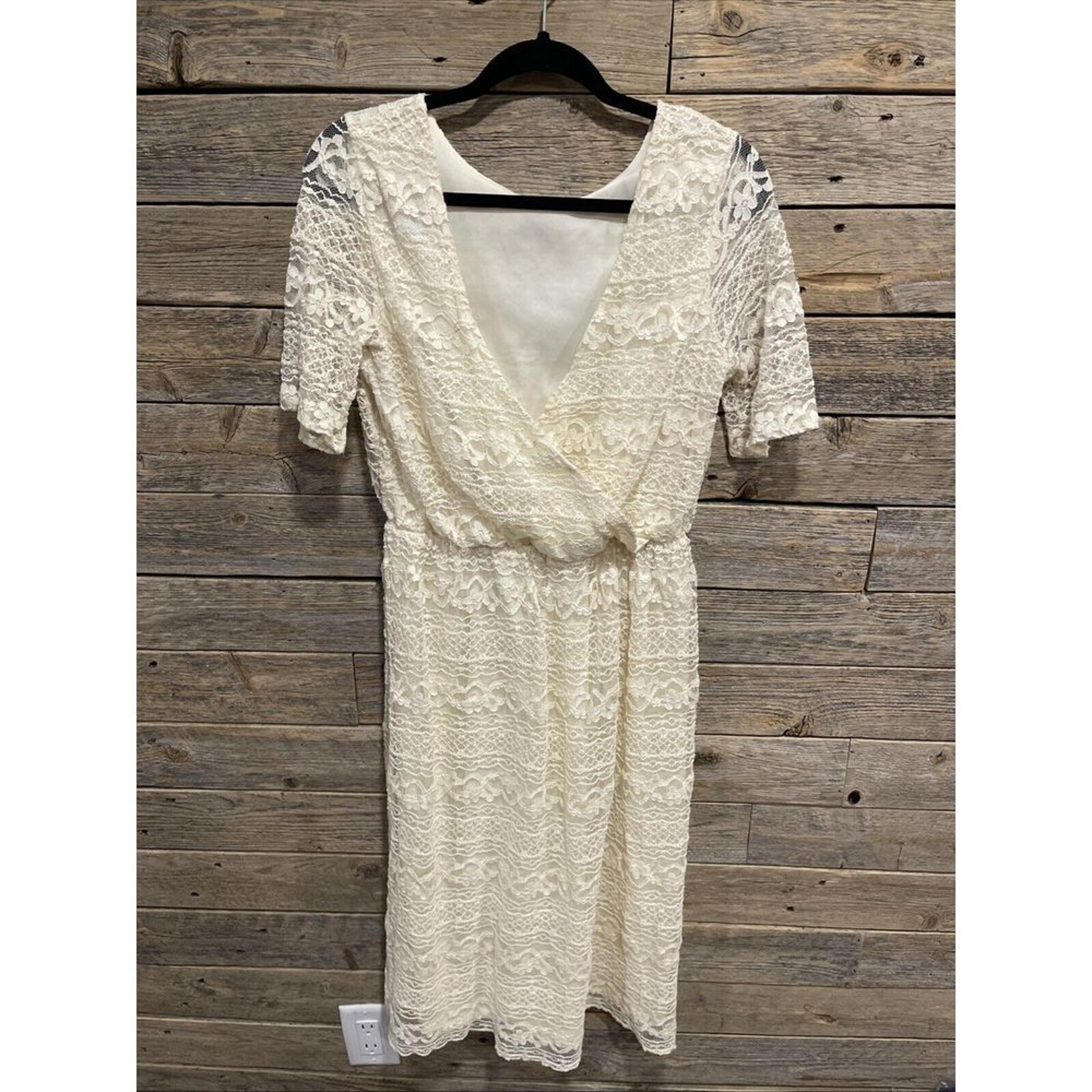 ASOS Women's Maternity White Lace Midi Dress Lined Sheer Sleeve Floral Size 12
