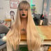Human hair blend cream platinum blonde wig