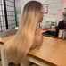 Human hair blend cream platinum blonde wig