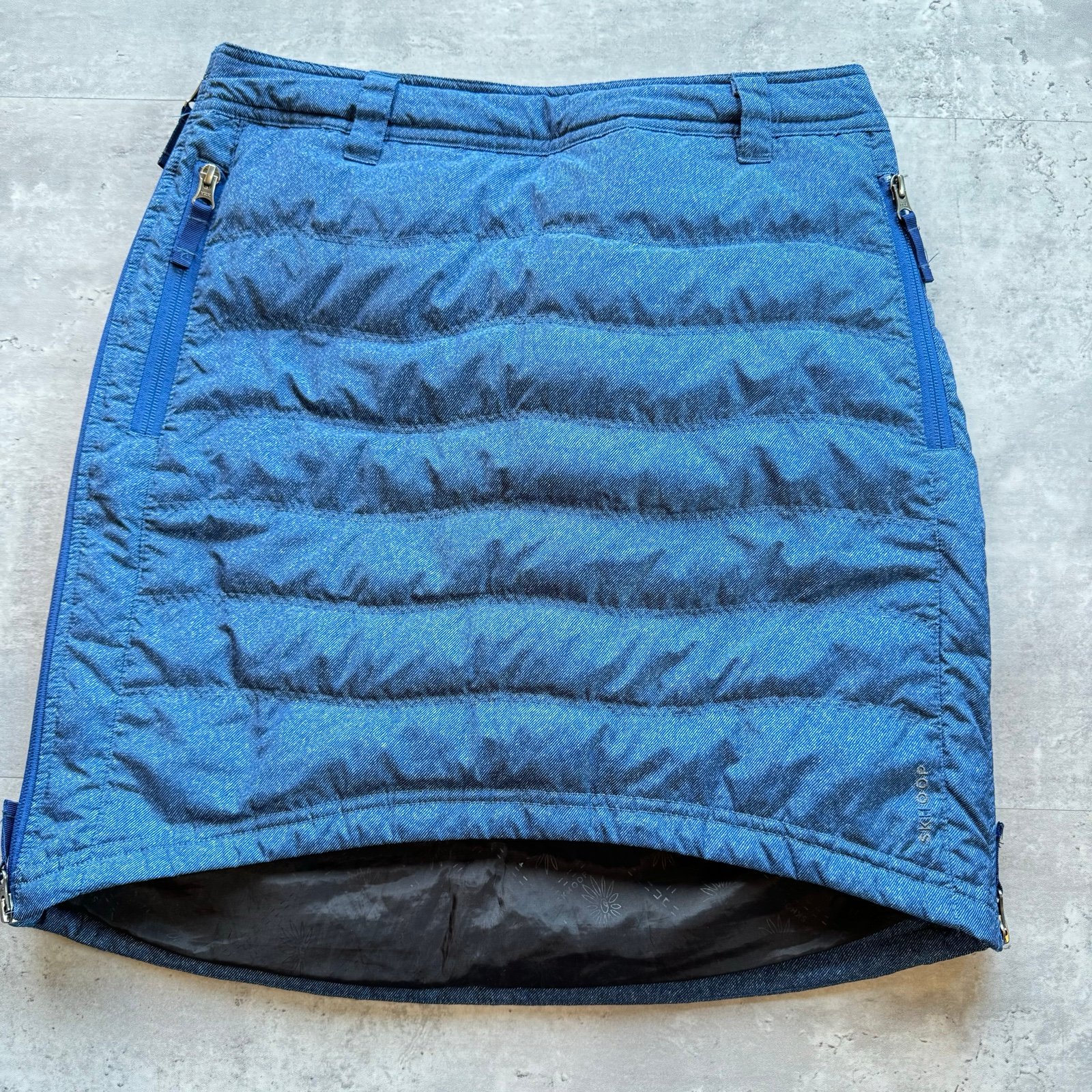 Skhoop Short Down Skirt, Like New, Blue Denim Pattern, Size Medium