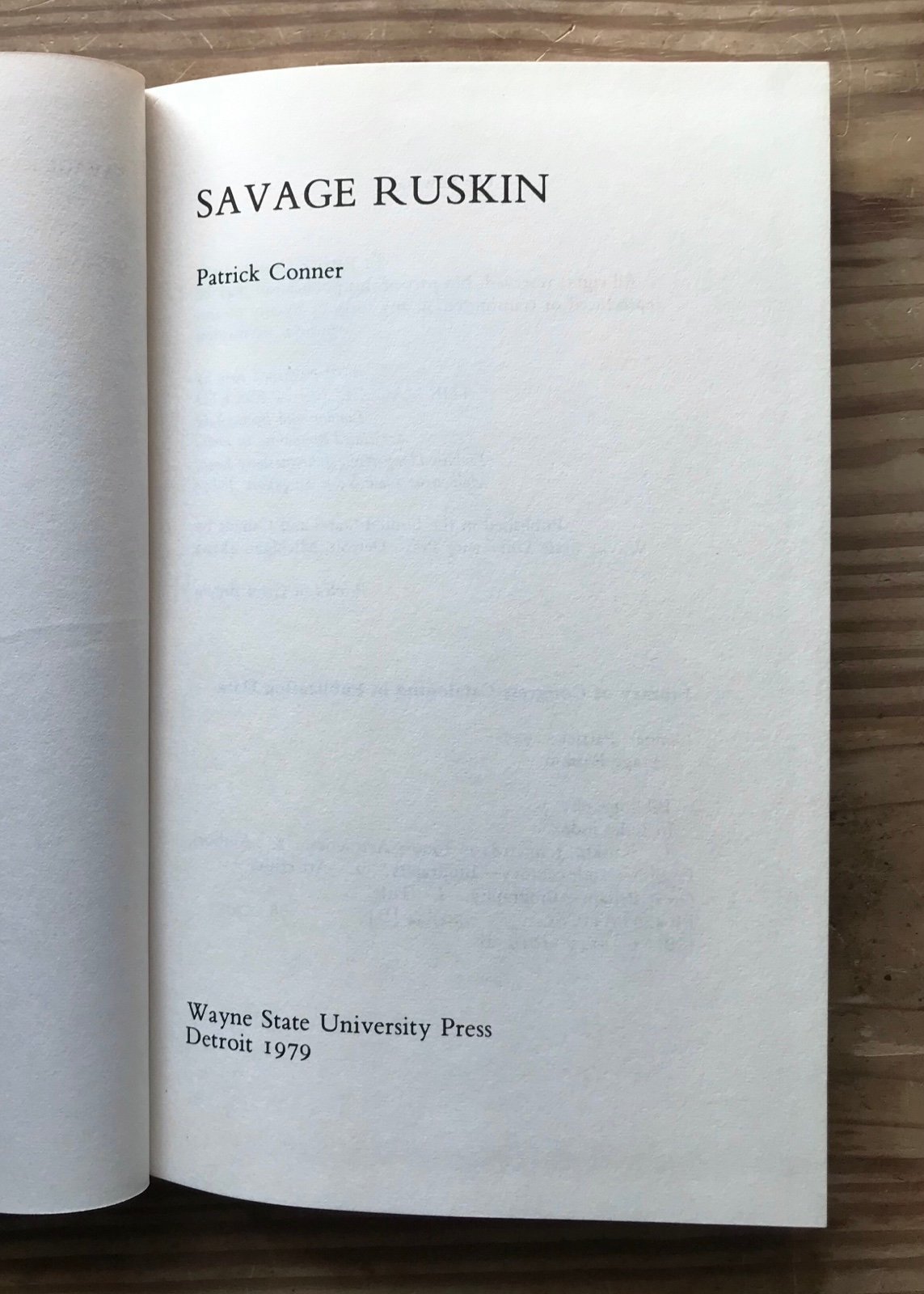 Savage Ruskin Patrick Connor Wayne State University Press 1979 Hardcover Book