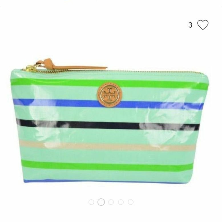 Tory Burch mint multistripe Cosmetic bag