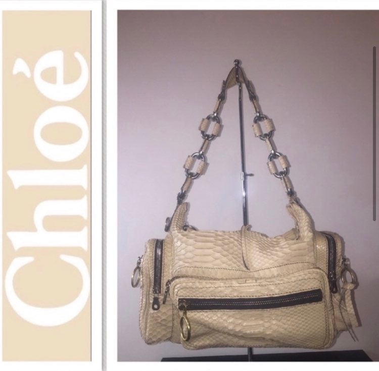 Authentic CHLOE Large Cream Square Python Betty Bag original price 6,900